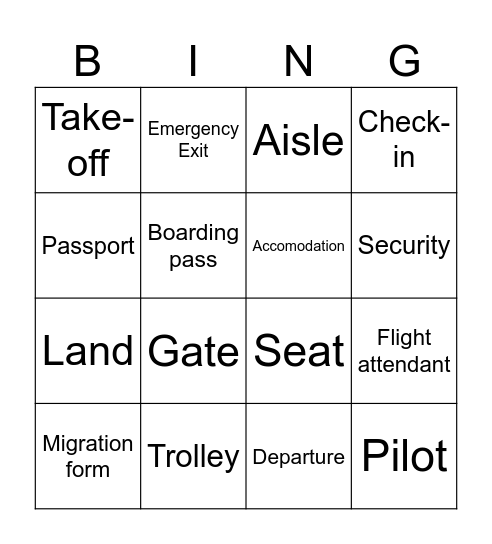 At the airport! Bingo Card