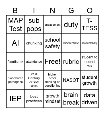 Teacher Professional Development BINGO Card