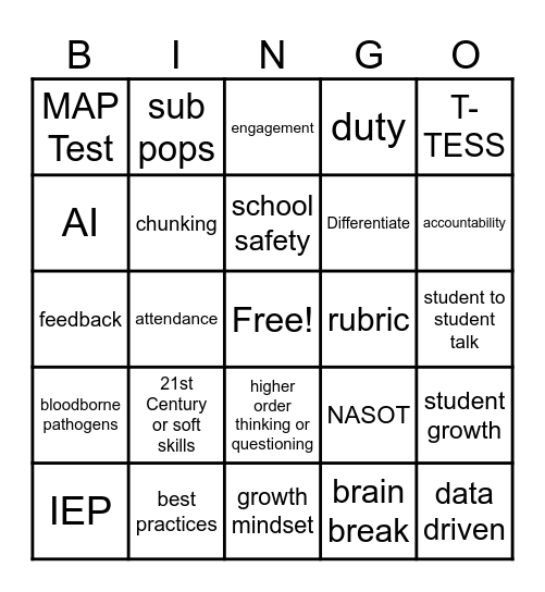 Teacher Professional Development BINGO Card