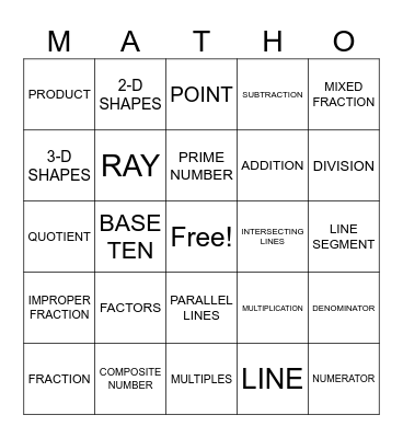 5TH GRADE MATH Bingo Card