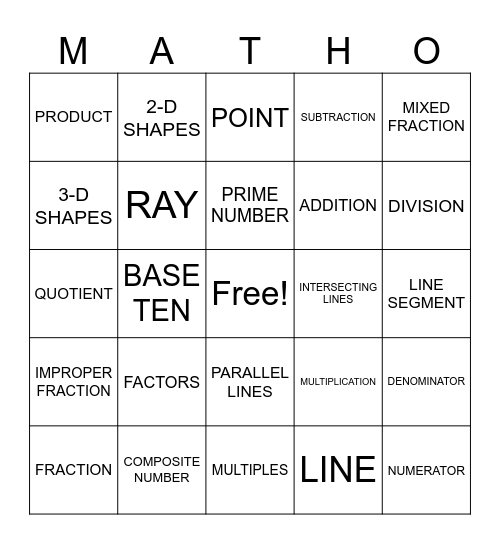 5TH GRADE MATH Bingo Card