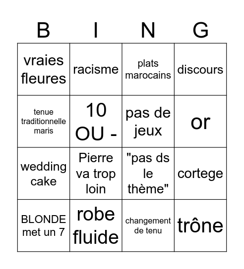 Marocain berbère Bingo Card