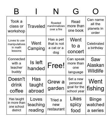 Teacher Talk Bingo Card