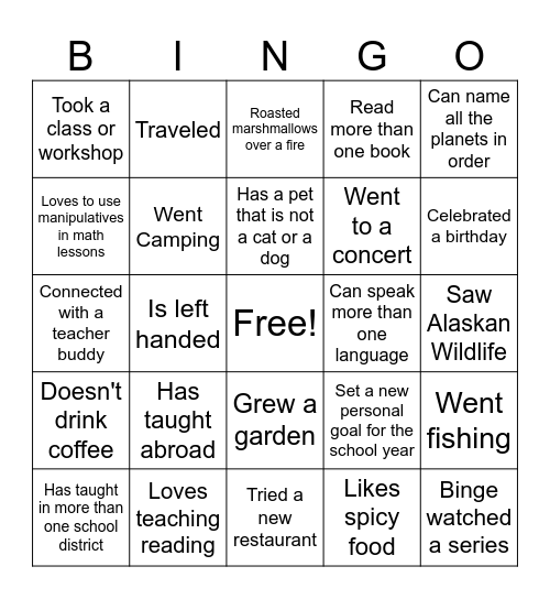 Teacher Talk Bingo Card