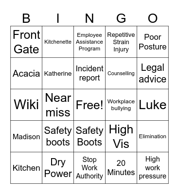 WHS Bingo Card
