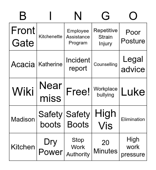 WHS Bingo Card