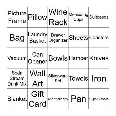 Sarah's Bridal Shower Bingo Card