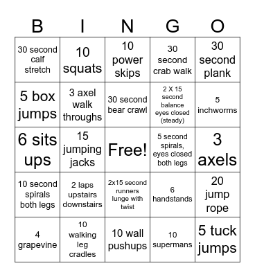 Skating Warm-Up Bingo Card