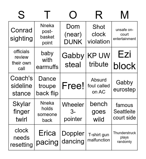 August 1 Los Angeles vs Seattle Bingo Card