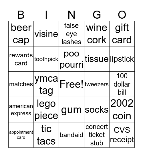 What's In Your Bag Bingo Card