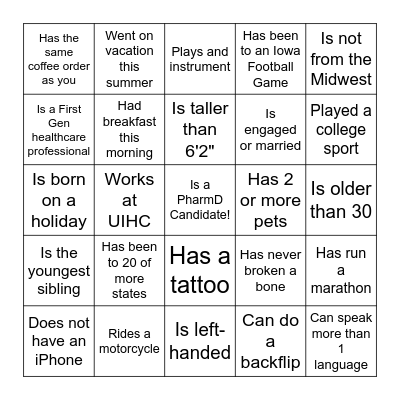 Find Someone Who Bingo Card