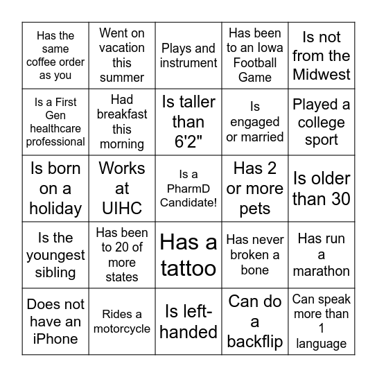 Find Someone Who Bingo Card