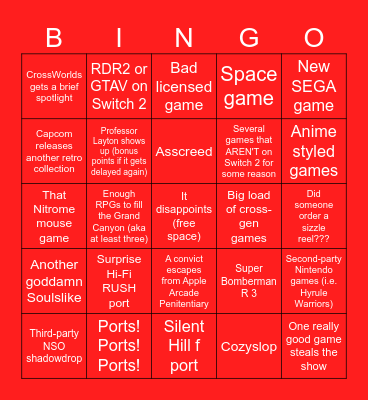 Nintendo Direct: Partner Showcase 07/31/2025 Bingo Card