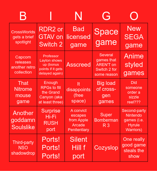 Nintendo Direct: Partner Showcase 07/31/2025 Bingo Card