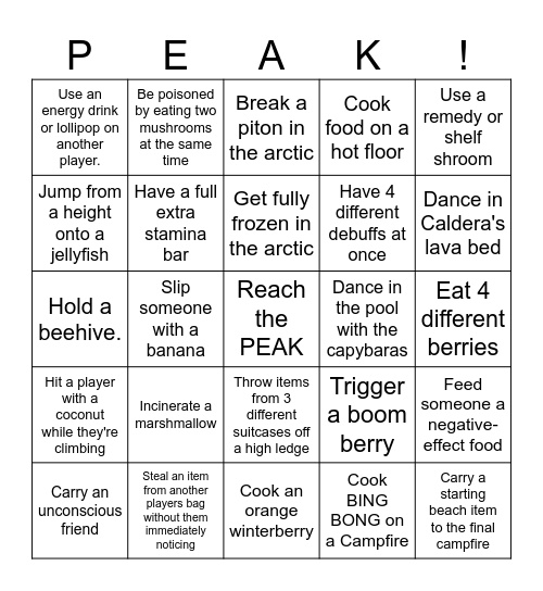 PEAK Bingo Card