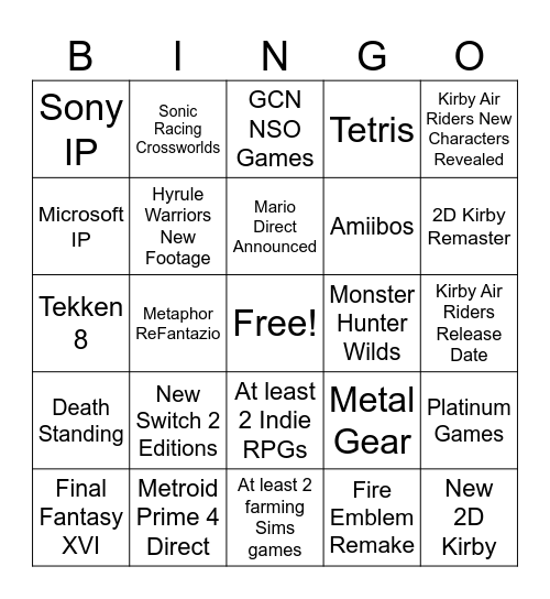 Switch 2 Direct July 2025 Bingo Card