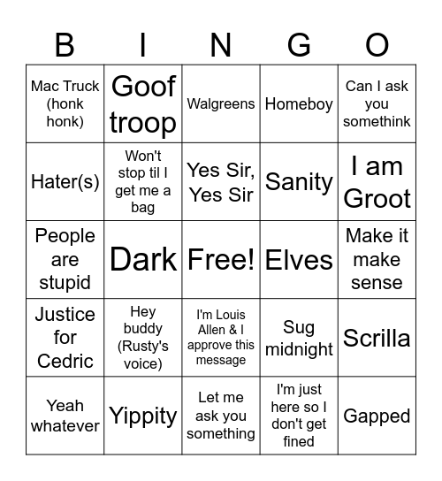 Louis Bingo Card