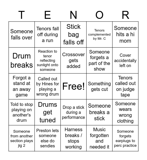 Tenor Bingo Card