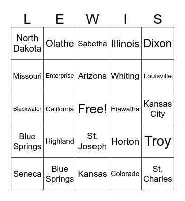 Lewis Reunion Bingo 2025 Bingo Card