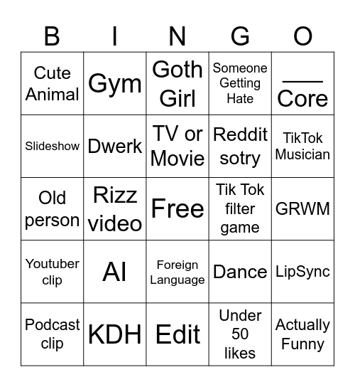 TikTok Bingo 2025 Bingo Card