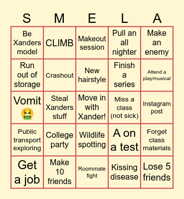 Ellas Freshman Year Bingo Card