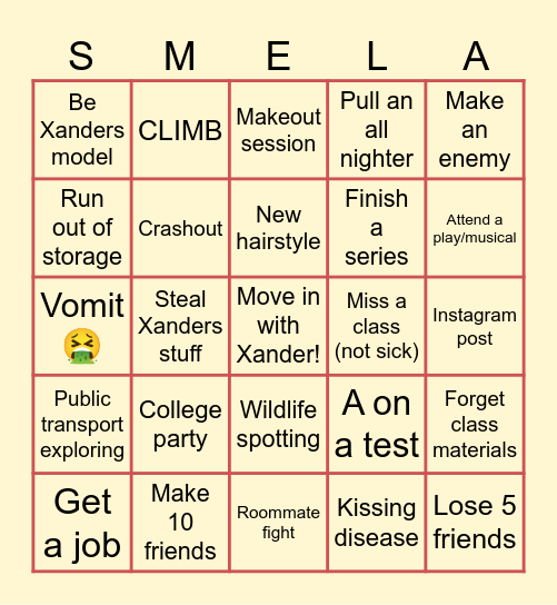 Ellas Freshman Year Bingo Card