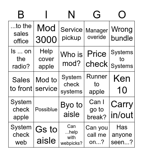 Radio bingo Card