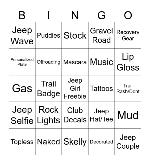 Jeep Girl Blingo Bingo Card
