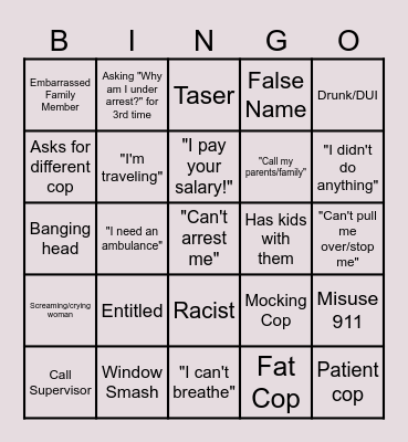 Police Video Bingo Card