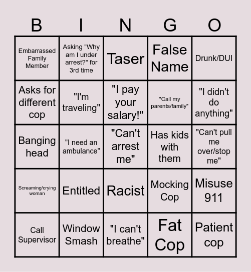 Police Video Bingo Card