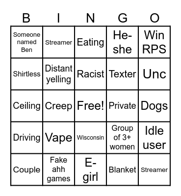 “Omegle” Bingo Card