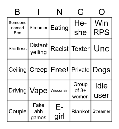 “Omegle” Bingo Card