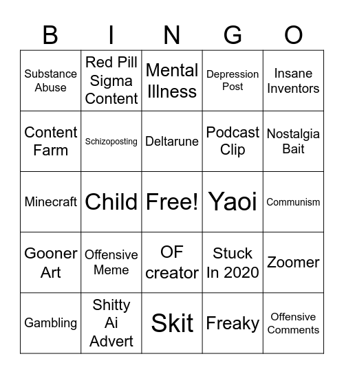Instagram Reels Bingo Card