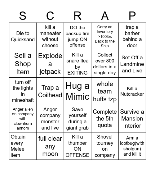 Lethal Company Lockout Bingo (Inspired by Sheff Austin) Bingo Card