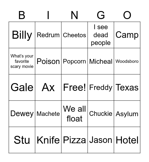Scream bingo Card