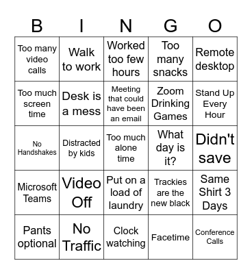 Round 8 - Work From Home Bingo Card