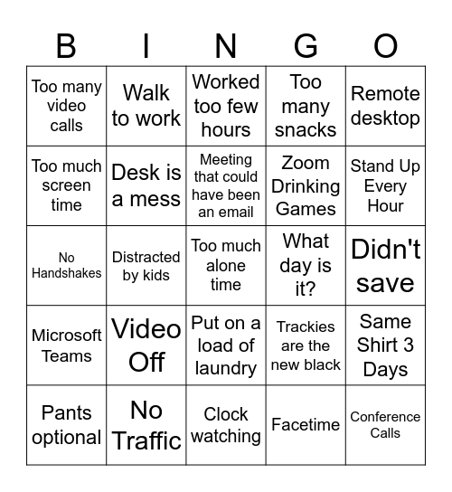 Round 8 - Work From Home Bingo Card