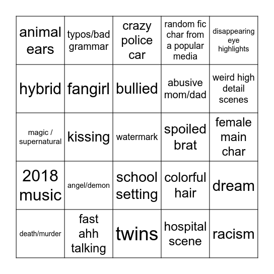 gacha cringe bingo Card