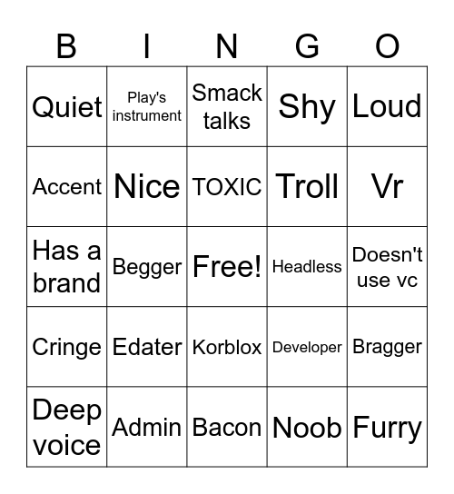 ROBLOX Bingo Card