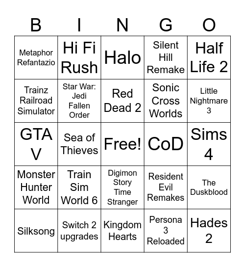 Nintendo Direct Partner Showcase July 2025 Bingo Card