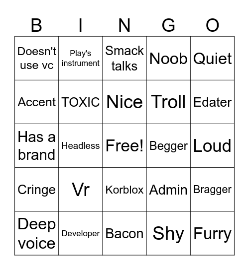 ROBLOX Bingo Card