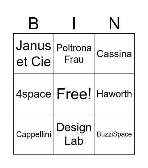 Fun with Furniture Bingo Card