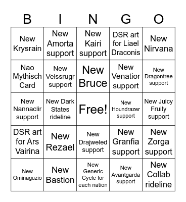 DivineZ set 11 prediction Bingo Card