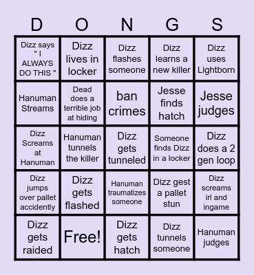 Birthday Dongs Bingo Card