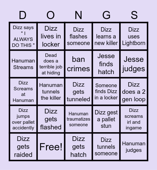 Birthday Dongs Bingo Card