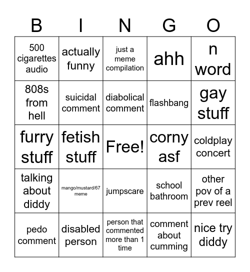 my own instagram reels bingo Card