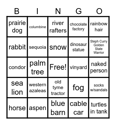 Vacation Bingo Card