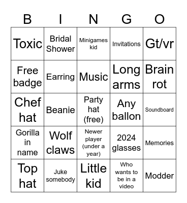 Bridal Shower Bingo Card