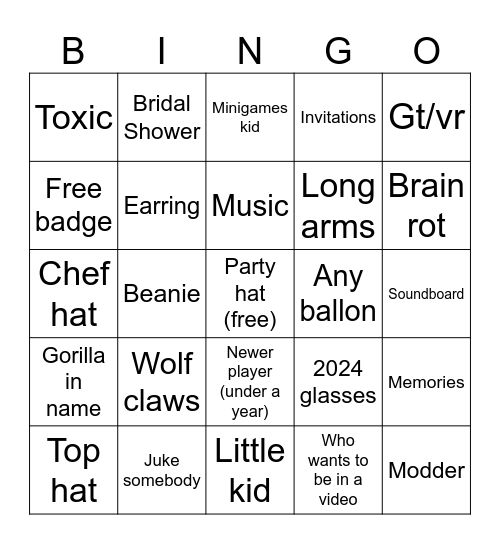 Bridal Shower Bingo Card
