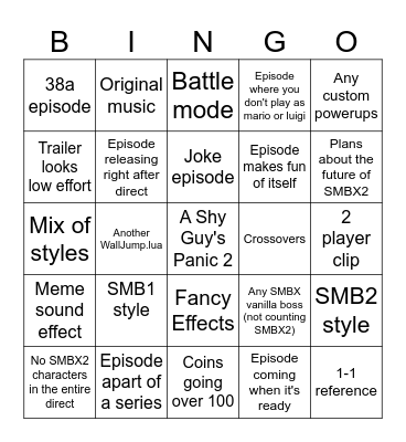 SMBX DIRECT BINGO Card